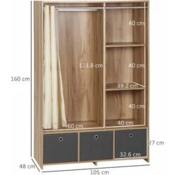 HOMCOM Armadio Guardaroba In Truciolato Con Guida Per Appendere, 3 Cassetti In Poliestere E 3 Ripiani, 105x48x160 Cm -LettoMania Italia 87945805 3