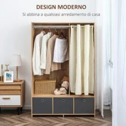HOMCOM Armadio Guardaroba In Truciolato Con Guida Per Appendere, 3 Cassetti In Poliestere E 3 Ripiani, 105x48x160 Cm -LettoMania Italia 87945805 4