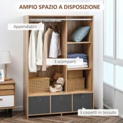 HOMCOM Armadio Guardaroba In Truciolato Con Guida Per Appendere, 3 Cassetti In Poliestere E 3 Ripiani, 105x48x160 Cm -LettoMania Italia 87945805 5