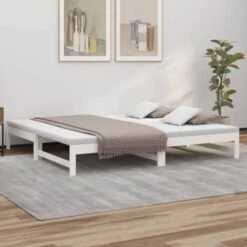 Dormeuse Estraibile Bianca 2x(90x200) Cm - Letto Per Adulti Legno Massello Di Pino BV716355 - BonneVie