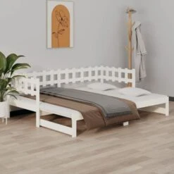 Dormeuse Estraibile Bianca 2x(90x190) Cm - Letto Per Adulti Legno Massello Di Pino BV354258 - BonneVie