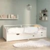 Divano Letto 3 Posti - Letto Per Adulti Con Cassetti Bianco Pino Massello 90x200cm BV398057 - BonneVie