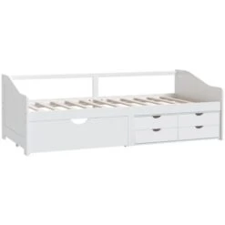 Divano Letto 3 Posti - Letto Per Adulti Con Cassetti Bianco Pino Massello 90x200cm BV398057 - BonneVie -LettoMania Italia 91042575 3