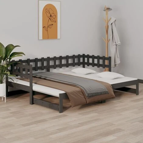 Dormeuse Estraibile - Letto Per Adulti Grigia 2x(90x190) Cm Legno Massello Di Pino BV845897 - BonneVie 3 Dormeuse Estraibile - Letto Per Adulti Grigia 2x(90x190) Cm Legno Massello Di Pino BV845897 - BonneVie