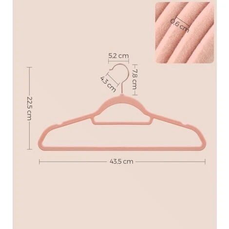 SONGMICS Grucce Appendiabiti In Velluto, 50 Pezzi, Con Porta Cravatte E Gancio Color Oro Rosa, Spessore 0,6 Cm, Salvaspazio, Lunghezza 43,5 Cm, Cappotti Pantaloni Gonne, Rosa Chiaro 6 SONGMICS Grucce Appendiabiti In Velluto, 50 Pezzi, Con Porta Cravatte E Gancio Color Oro Rosa, Spessore 0,6 Cm, Salvaspazio, Lunghezza 43,5 Cm, Cappotti Pantaloni Gonne, Rosa Chiaro - immagine 4