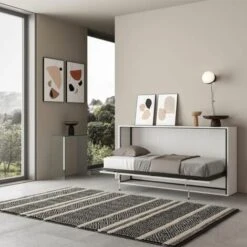 Letto Singolo A Scomparsa Orizzontale Bianco Frassino.