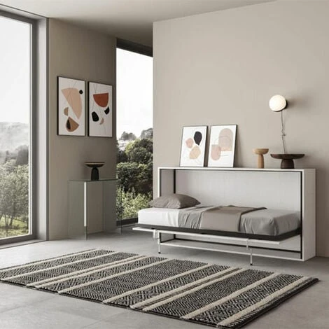 Letto Singolo A Scomparsa Orizzontale Bianco Frassino. 3 Letto Singolo A Scomparsa Orizzontale Bianco Frassino.