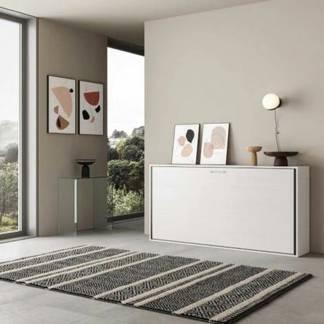 Letto Singolo A Scomparsa Orizzontale Bianco Frassino. 4 Letto Singolo A Scomparsa Orizzontale Bianco Frassino. - immagine 2