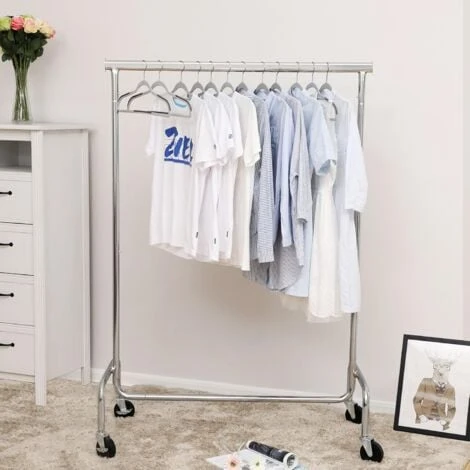 Songmics Stand Appendiabiti Portabiti Metallico Cromato Con 1 Traversa Regolabile Con Rotelle Carico Massimo 130kg 4 Songmics Stand Appendiabiti Portabiti Metallico Cromato Con 1 Traversa Regolabile Con Rotelle Carico Massimo 130kg - immagine 2