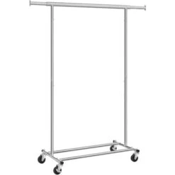 Songmics Stand Appendiabiti Portabiti Metallico Cromato Carico Massimo 90 Kg Con Rotelle Qualità Industriale Lunghezza 92-132 Cm