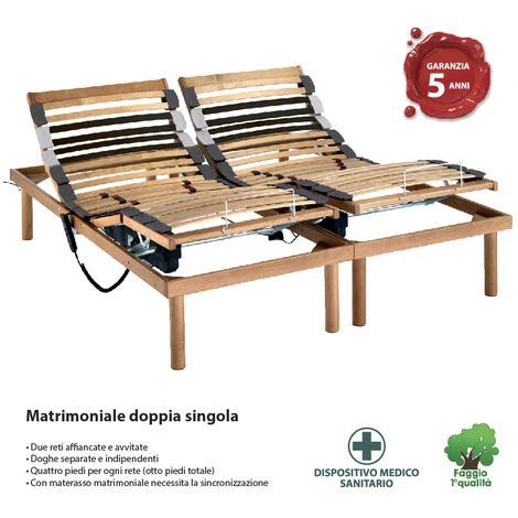 Memoryline Rete Elettrica Motorizzata Platinum Con Doppio Motore OKIN, Doghe Ammortizzate In Faggio, Piedi In Legno Massello, Dispositivo Medico. 4 Memoryline Rete Elettrica Motorizzata Platinum Con Doppio Motore OKIN, Doghe Ammortizzate In Faggio, Piedi In Legno Massello, Dispositivo Medico. - immagine 2