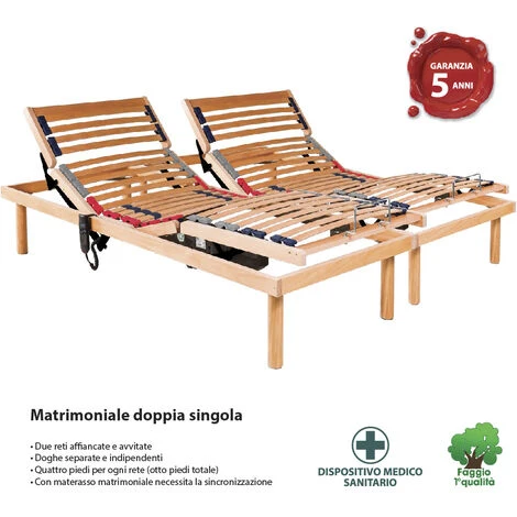 Memoryline Rete Elettrica Motorizzata Luxury Line Con Doppio Motore OKIN, Doghe Ammortizzate In Faggio, Piedi In Legno Massello, Dispositivo Medico. 4 Memoryline Rete Elettrica Motorizzata Luxury Line Con Doppio Motore OKIN, Doghe Ammortizzate In Faggio, Piedi In Legno Massello, Dispositivo Medico. - immagine 2