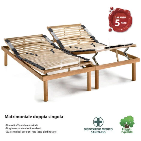 Memoryline Rete Reclinabile Manuale Gold Line Con Doghe Ammortizzate In Legno Naturale Di Faggio, Piedi In Legno Massello, Dispositivo Medico. 4 Memoryline Rete Reclinabile Manuale Gold Line Con Doghe Ammortizzate In Legno Naturale Di Faggio, Piedi In Legno Massello, Dispositivo Medico. - immagine 2