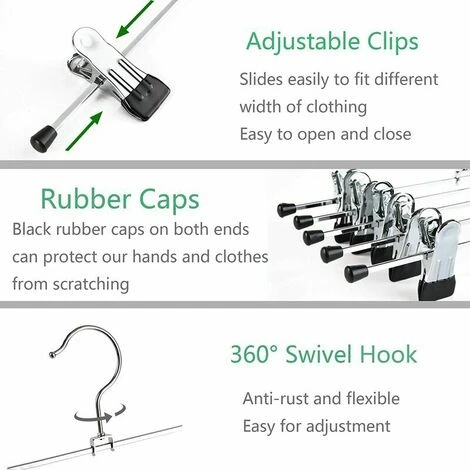 Set Di 12 Grucce In Metallo Cromato Da 30 Cm, Per Pantaloni, Gonne, Calzini, Biancheria Intima, Appendiabiti Antiscivolo Con Clip , 5 Set Di 12 Grucce In Metallo Cromato Da 30 Cm, Per Pantaloni, Gonne, Calzini, Biancheria Intima, Appendiabiti Antiscivolo Con Clip , - immagine 3