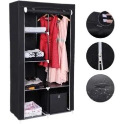 Songmics Armadio DIY Cabina Guardaroba Appendiabiti Richiudibile In Acciaio Tessuto Non Tessuto 88 X 45 X 170cm (L X P X A) Nero -LettoMania Italia 96922811 3