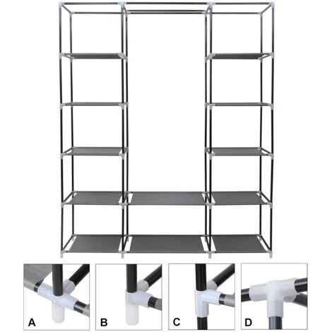 Songmics XXL Armadio Cabina Guardaroba Appendiabiti In Acciaio Tessuto TNT 3 Ante Richiudibile Con Cerniera 175 X 150 X 45cm Grigio 6 Songmics XXL Armadio Cabina Guardaroba Appendiabiti In Acciaio Tessuto TNT 3 Ante Richiudibile Con Cerniera 175 X 150 X 45cm Grigio - immagine 4