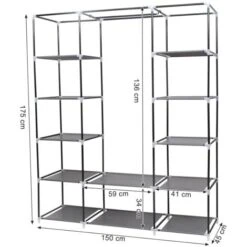 Songmics XXL Armadio Cabina Guardaroba Appendiabiti In Acciaio Tessuto TNT 3 Ante Richiudibile Con Cerniera 175 X 150 X 45cm Grigio 11 Songmics XXL Armadio Cabina Guardaroba Appendiabiti In Acciaio Tessuto TNT 3 Ante Richiudibile Con Cerniera 175 X 150 X 45cm Grigio -LettoMania Italia 96923007 5