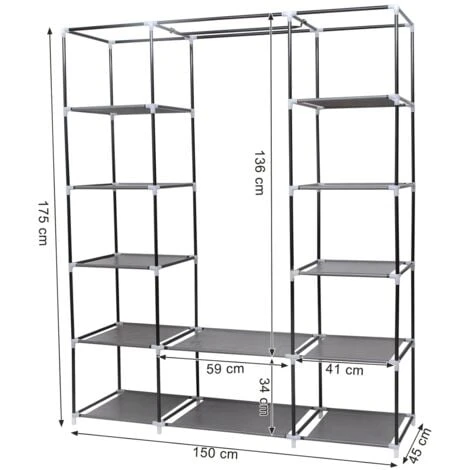 Songmics XXL Armadio Cabina Guardaroba Appendiabiti In Acciaio Tessuto TNT 3 Ante Richiudibile Con Cerniera 175 X 150 X 45cm Grigio 7 Songmics XXL Armadio Cabina Guardaroba Appendiabiti In Acciaio Tessuto TNT 3 Ante Richiudibile Con Cerniera 175 X 150 X 45cm Grigio - immagine 5