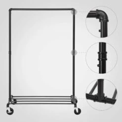 Songmics Appendiabiti In Stile Industriale Di Tubo Con Rotelle, Carico Massimo 90kg, Barra Singola Per Appendere Abbigliamento, Struttura In Metallo Per Uso Gravoso, Camera Da Letto, Lavanderia, Nero 10 Songmics Appendiabiti In Stile Industriale Di Tubo Con Rotelle, Carico Massimo 90kg, Barra Singola Per Appendere Abbigliamento, Struttura In Metallo Per Uso Gravoso, Camera Da Letto, Lavanderia, Nero -LettoMania Italia 96923204 4