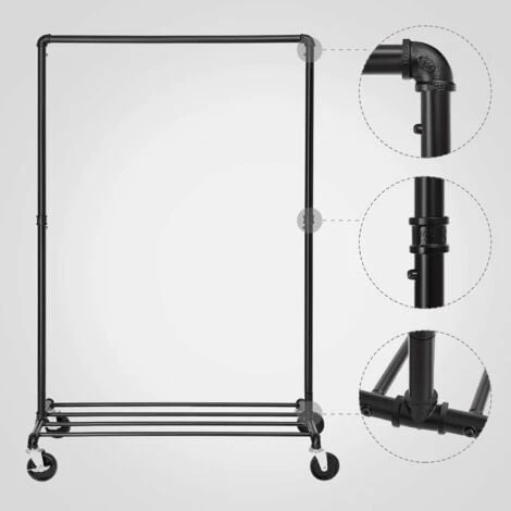 Songmics Appendiabiti In Stile Industriale Di Tubo Con Rotelle, Carico Massimo 90kg, Barra Singola Per Appendere Abbigliamento, Struttura In Metallo Per Uso Gravoso, Camera Da Letto, Lavanderia, Nero 6 Songmics Appendiabiti In Stile Industriale Di Tubo Con Rotelle, Carico Massimo 90kg, Barra Singola Per Appendere Abbigliamento, Struttura In Metallo Per Uso Gravoso, Camera Da Letto, Lavanderia, Nero - immagine 4