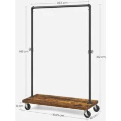 Songmics Appendiabiti Per Carichi Pesanti, Barra Di Sospensione Regge Fino A 90 Kg, Appendiabiti A Tubi Mobile In Stile Industriale Con Ripiano, Rotelle Bloccabili, Per Lavanderia, Nero -LettoMania Italia 96923300 5