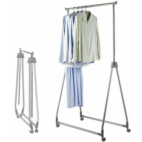 Stand Appendiabiti Pieghevole Acciaio Asta Allungabile Regolabile Ruote Grigio 3 Stand Appendiabiti Pieghevole Acciaio Asta Allungabile Regolabile Ruote Grigio