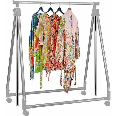 Stand Appendiabiti Pieghevole Acciaio Asta Allungabile Regolabile Ruote Grigio 4 Stand Appendiabiti Pieghevole Acciaio Asta Allungabile Regolabile Ruote Grigio - immagine 2