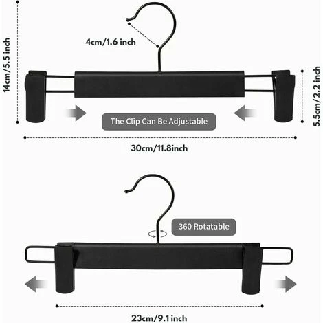 Set Di 10 Appendini Porta Pantaloni, Appendini Porta Gonne, Con 2 Clip Antiscivolo E Regolabili, Per Appendere Pantaloni, Calzini, Gonne - Nero 5 Set Di 10 Appendini Porta Pantaloni, Appendini Porta Gonne, Con 2 Clip Antiscivolo E Regolabili, Per Appendere Pantaloni, Calzini, Gonne - Nero - immagine 3