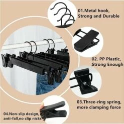 Set Di 10 Appendini Porta Pantaloni, Appendini Porta Gonne, Con 2 Clip Antiscivolo E Regolabili, Per Appendere Pantaloni, Calzini, Gonne - Nero 10 Set Di 10 Appendini Porta Pantaloni, Appendini Porta Gonne, Con 2 Clip Antiscivolo E Regolabili, Per Appendere Pantaloni, Calzini, Gonne - Nero -LettoMania Italia 97875542 4
