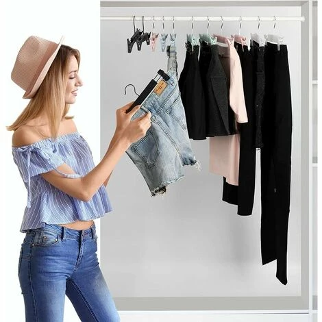 Set Di 10 Appendini Porta Pantaloni, Appendini Porta Gonne, Con 2 Clip Antiscivolo E Regolabili, Per Appendere Pantaloni, Calzini, Gonne - Nero 7 Set Di 10 Appendini Porta Pantaloni, Appendini Porta Gonne, Con 2 Clip Antiscivolo E Regolabili, Per Appendere Pantaloni, Calzini, Gonne - Nero - immagine 5