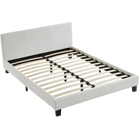 Letto Matrimoniale Alla Francese 140 X 190 Cm In Similpelle Bianco - CORNELIUS 3 Letto Matrimoniale Alla Francese 140 X 190 Cm In Similpelle Bianco - CORNELIUS