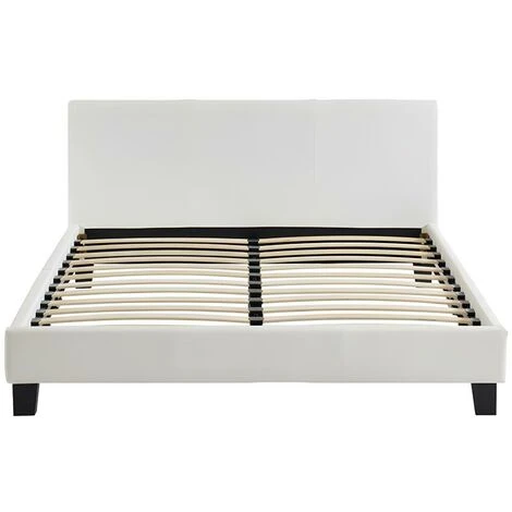 Letto Matrimoniale Alla Francese 140 X 190 Cm In Similpelle Bianco - CORNELIUS 4 Letto Matrimoniale Alla Francese 140 X 190 Cm In Similpelle Bianco - CORNELIUS - immagine 2