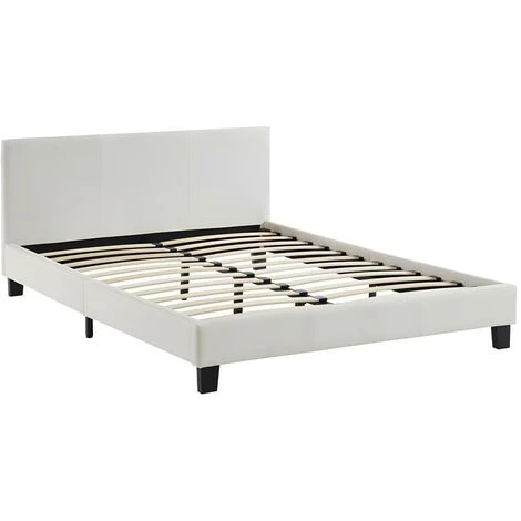 Letto Matrimoniale Alla Francese 140 X 190 Cm In Similpelle Bianco - CORNELIUS 5 Letto Matrimoniale Alla Francese 140 X 190 Cm In Similpelle Bianco - CORNELIUS - immagine 3